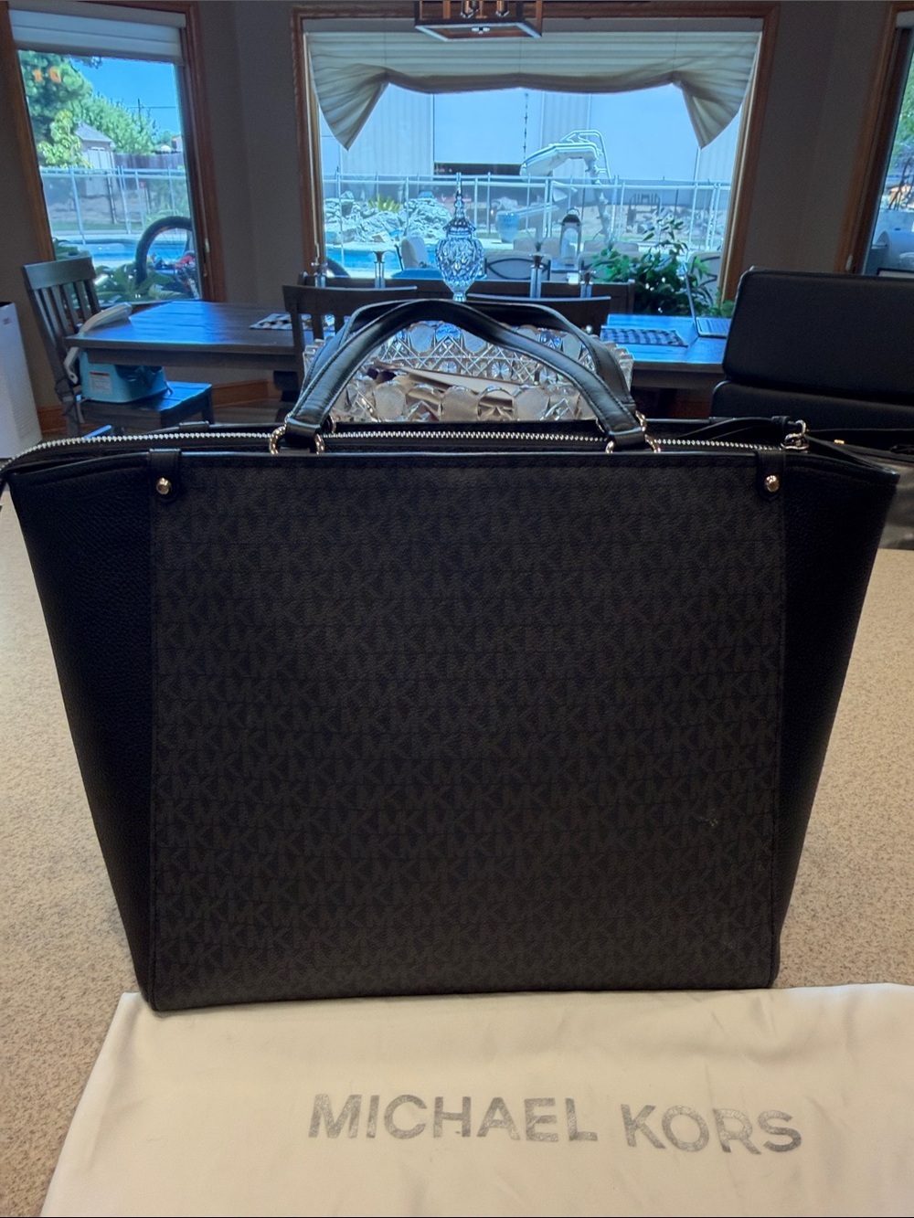 Michael Kors Black Tote with Silver Accents and Logo Print - Picture 5 of 16